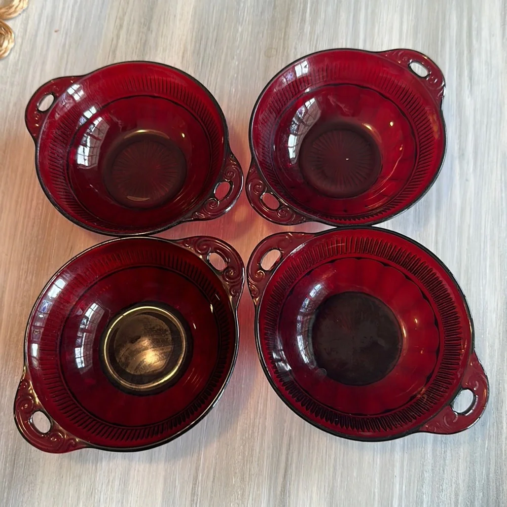 4 Deep Red Vintage Mid-Century ANCHOR HOCKING ROYAL Berry serving set cream jug